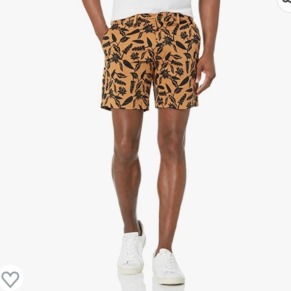 Goodthreads Slim-Fit 7" Flat-Front Stretch Chino Short Woodcut Print Size 36